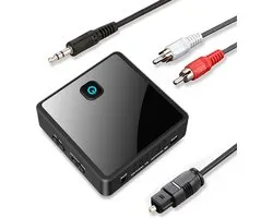 Bluetooth 5.0 transmitter ontvanger - optical, 3,5 mm AUX, RCA - Low Latency Wireless Audio Adapter oplaadbaar Bluetooth AUX adapter voor TV PC Car/Home Stereo System Speakers, Dual Link