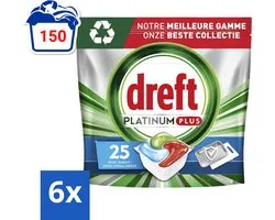 Dreft Platinum Plus - All In One - Vaatwascapsules - Deep Clean Boosted - 25 Afwasbeurten - Voordeelverpakking - 6 stuks
