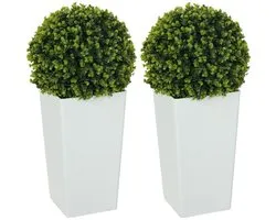 Innovastore Buxusbollen - Kunstplant - Kunstbloem - Nepplant - Decoratie - Binnen&Buiten - met Pot - UV-bestendig - 2 stuks - 65cm