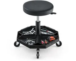 COSTWAY Tabouret roulant d'atelier, capacité de charge 150 kg, hauteur réglable 41-55 cm, tabouret de travail avec étagère et 4 roues universelles, tabouret roulant pour outils, tabouret roulant pneumatique (rouge)