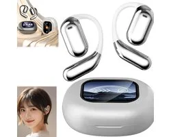 Intelligent Touch Screen Open Bluetooth Earphones, Wireless Open Ear Bluetooth Earbuds, Bone Conduction Headphones Waterproof, Noise Cancelling and Bass in Ear Wireless Bluetooth Earbud (White)