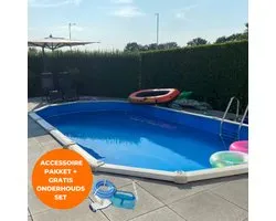 Piscine Interline Century 7,30m x 3,60m ovale - Piscine murale en métal - Surface et encastrable - Kit de filtration inclus (6m3/h) - Escalier de piscine inclus - Kit d'entretien gratuit