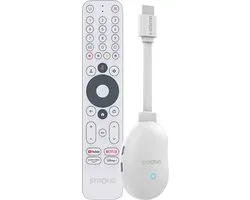 STRONG - Streaming Box Android TV 4K UHD - LEAP-NEVE - Google TV HDMI Stick - Chromecast geïntegreerd - compatibel met Google Voice Assistant - Dolby Atmos - Bluetooth - Wifi 6 - Ethernetpoort - Gemakkelijk te installeren - Wit