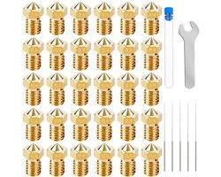 3D-printer sproeiers 0,4 mm messing mondstuk nozzle set, extruder printkop voor 1,75 mm filament E3D V5-V6 3D-printeraccessoires zoals Anycubic I3 Mega Prusa I3 MK3/MK3S Printer(30 stuks)