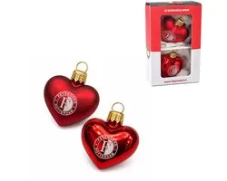 Kerstbal Feyenoord hart glas rood 5 cm set van 2