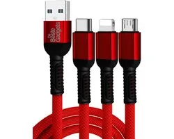 De Beste Gadgets Oplaadkabel 3 in 1 Rood - Lightning/USB-C/MicroUSB - Geschikt voor iPhone, iPad en Android apparaten