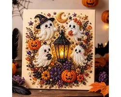 Halloween Spook Diamond Painting Kit - 3D DIY Knutselset met Parels - Creatieve Hobby voor Volwassenen & Beginners - Fun & Ontspannend - Kant-en-klare Spook Wanddecoratie - Perfect Cadeau voor Halloween & Kerst