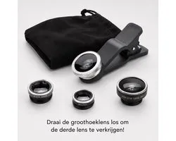 Kit d'objectifs 3-en-1 pour smartphone - Fish-eye Grand Angle Macro - Compact - Kit d'objectifs Fish Eye pour Smartphones / Téléphones - Noir