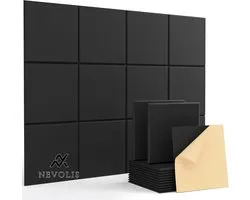 Nevolis 12 Pieces Soundproofing Sound Insulation Wall High Density Polyester Acoustic Panels Beveled Edge Design Black for Wall Ceiling Wood and Door 30x30x1cm - Self Adhesive Soundproofing Panels .