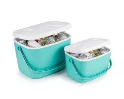 Lomera Koelbox Set van 2 - Koeltas - Kunststof Koelbox - Draagbare Koelbox met Handvat en Deksel - Voor Camping, Picknick en Strand - Mini Koelbox - Compacte Coolbox - In Elkaar Passend voor Onderweg, Auto, Tuin en Festival