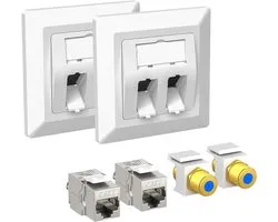 Iwillink 2x2-poorts CAT 7 netwerkdoos inbouw met F-connector - wit