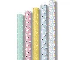 Un Carton De 12 Rouleaux De Papier Cadeau - Papier Excellia 80g - Dimensions 2x070m - Moutons Triangles Enfants Multicolor - Emballage Cadeau - Papier Cadeau de Haute Qualite