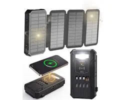 Golden Sound Solar Powerbank met 4 panelen - Powerbank zonneenergie - 27.000 mAh - Noodpakket - Snellader 22,5W - Powerbanks - 1x USB-A, 1x USB-C en 1x Micro-usb - Universele Powerbank