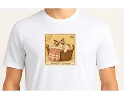 Sunday Laundry - T Shirt - Cute Cats - Vintage Kat - Kattenliefhebber - Grappig - Retro - Cadeau
