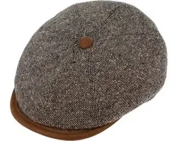 Winterpet Flatcap met voering, 8-Panel Fiebig Cap bruin gemeleerd maat 58