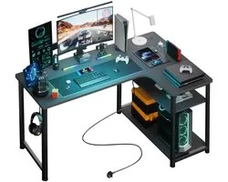 Bureau D&A - Bureau d'angle - Bureau de jeu - Game desk - Bureau d'angle de jeu - Bureau de jeu en L - Points de charge - 120 CM - Noir