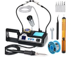 PolderGoods - Station de soudage avec écran LCD - Kit fer à souder électrique - 60 W - Plage de température (90 - 480 °C) - Avec lampe loupe