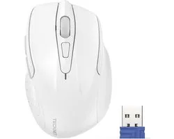 TECKNET Draadloze Muis, 2.4G Optische Muis 4000 DPI met 6 Instelbare Niveaus, Ergonomische Muis voor PC, Desktop/Laptop - Wit