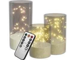 NAIZY 3x LED Kaarsen Kerstkaarsen Theelichtjes draadloos warm wit Kerstkaars met timerfunctie afstandsbediening kaars met clip, voor feestdecoratie met Batterij 3 verschillende hoogtes, Transparant
