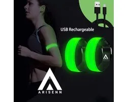 Arisenn® OPLAADBAAR LED LIGHTNING BAND GROEN|3 standen | Reflecterende Hardloop Verlichting - Hardloop | Running Safety Led Light/ Reflecterende armband led/ veiligheidsverlichting/ Hardloop verlichting/ USB OPLAADBAAR / Sportarmbanden - per 2 stuks