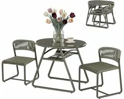 3-piece outdoor bistro set – 80 cm round table plus 2 chairs made of iron and breathable PE rope – Anti-corrosion frame, modern compact design, easy to clean, perfect for patios
