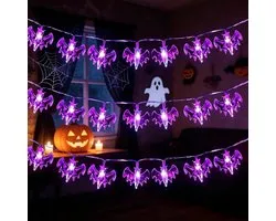 Halloween Lichtsnoer - 3M - Feestverlichting met 20 paarse leds - LED Slinger - Decoratie - Lichtslinger - Lichtjes LED - Halloween Decoratie - Halloween lichtslinger vleermuis - Batterij Aangedreven - Halloween lichtslinger (zonder batterijen)