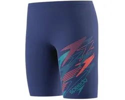 Speedo Medley Logo Jammer Garçons - Long Maillot de Bain Garçons avec Doublure en V - Short de Bain Garçons avec Cordon de Serrage - Maillot de Bain Sportif Enfants avec Coupe Indéformable - Bleu/Bleu - 116