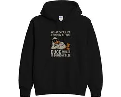 Sweat à capuche de motivation amusant – WHATEVER LIFE THROWS AT YOU – Tenue humoristique – Sweat à capuche unisexe pour femmes et hommes – Cadeau original