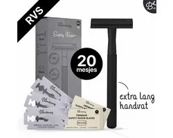 Bamboozy Safety Razor RVS + 20 scheermesjes Mat Zwart unisex mannen vrouwen Double Edge Single Blade Zero Waste Duurzaam Scheren