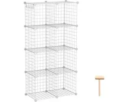 C&AHOME Wire Storage Cubes, Metalen Grids Boekenplank, Modulaire Schelende Units, Stapelbare Boekenhoes, 8 Cubes Kastorganizer voor thuis, kantoor, Kinderkamer, 61 cm L x 12,4 B x 48,4 inch H Wit