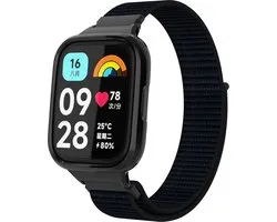 Strap-it Nylon smartwatch bandje - Comfortabele nylon band met klittenbandsluiting geschikt voor Xiaomi Redmi Watch 3 Active / Lite - zwart