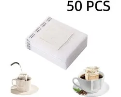 50 stuks - Koffiefilters - Portable Coffee Filter Paper Bag - Draagbare Koffiefilter - druppel bakjes filterzakjes - Drip Coffee Bag - Collapsible Hanging Ear Drop Coffee Bag voor Koffie - Thuis, Kantoor, Reizen, Kamperen - Wit - 90*75 mm