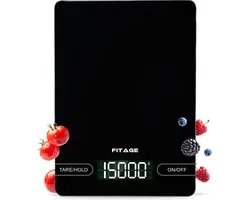 FITAGE Digitale Keukenweegschaal Groot - XXL Weegschaal Keuken tot 15KG - Precisie Weegschaal Digitaal - Nauwkeurig tot 1 gram - Zwart