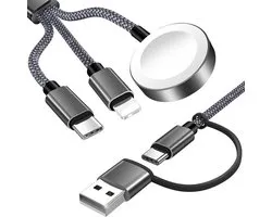 Deze 3-in-1 USB-C-kabel is geschikt voor Apple Watch, iPhone en Apple Watch Plus. Hij kan ook als oplaadkabel worden gebruikt Voor en is compatibel met iWatch Ultra/SE/11/10/9/8/7/6/5/4/3/2/1, iPhone 17-11, Galaxy S23 en andere modellen.