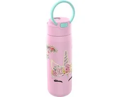 Lunch buddies - waterfles RVS - Unicorn flower - 500 ml- dubbelwandig geïsoleerd - 12uur koel