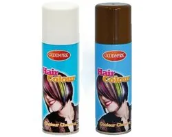 Goodmark Carnaval verkleed haarverf - haarspray - kleuren wit en bruin - 125 ml per flacon - verven