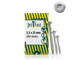 Jet-Fast RVS Houtschroeven 3,5 x 25 mm A2 TX10 – Universele Torx Schroeven met Deeldraad – 200 Stuks