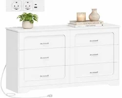 CINK & Co® Commode avec 6 tiroirs et station de charge intégrée - Blanc - 140x40x75 cm