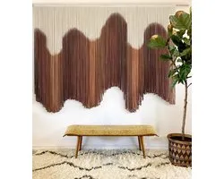 Macramé Muurdecoratie - Wandkleed Handgemaakt - Boho Interieur - Dip-Dye Ontwerp - 145x89 cm - Bruin