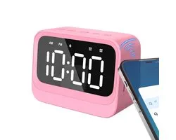 longziming -Bluetooth Wekker Speaker - Draadloze Klokradio - Digitale Wekker - Zacht Alarm - HD Geluid - ABS - Lichtgewicht Draagbaar & Slim Ontwerp - 1 Stuk - Roze