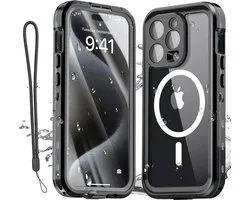 DrPhone AquaShield – Waterdichte Telefoonhoes – IP68 Waterdicht – 360° Bescherming – Geschikt Voor Magnetische Ring - Geschikt Voor iPhone 16 Pro - Zwart