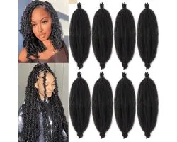 SnelShoppen - Xtrend 8 Packs 50 cm Soft Spring Twist Haar Extensions voor Kunstmatige Vlechten, Natuurlijke Zwart, Marley Twist Hooks, Synthetisch Haa