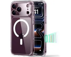 ESR Classic Hybrid HaloLock Hoesje Geschikt voor Apple iPhone 18 Pro / 17 Pro | Compatibel met MagSafe / Qi2 en HaloLock | Back Cover met Magneet | Cameraregelaar Control Knop | Transparant