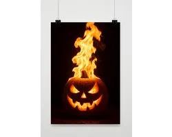 Jack-o’-lantern Poster - Halloween Posters - Horror - Pompoen - Vuur - Karakters - Wanddecoratie Woonkamer - 180 gram papier - XS7232AZ - Formaat 30 x 40cm