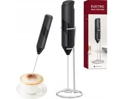 Elektrische Melkopschuimer - Melkopschuimer Handmatig - Koffie Mini Mixer Met Houder - Draadloos op Batterijen - Zonder Stekker - Handig op de Camping - RVS