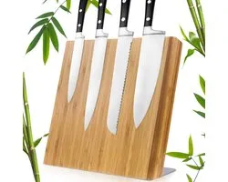 Messenhouder Magnetisch Coninx Quin XL 27.5x27.5CM - Messenmagneet - Antislip Messenblok - RVS / Bamboe