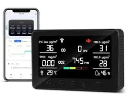 Therm La Mode CF-30 Slim luchtkwaliteitsmeter voor pollen, CO2, PM2,5, PM1,0, TVOC, temperatuur, luchtvochtigheid, CO2-meter, app voor gegevensgeschiedenis