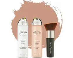 Magic Minerals AirBrush Foundation 3-delige set by Jerome Alexander – Warm/Beige – Foundation en LiquidSilk Airbrush Primer kit – Met gratis Kabuki kwast - Make-up met een natuurlijke dekking