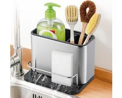 Kitchen Sink Organizer,Rustproof Dispenser Kitchen Organizers with Water Drainage Board Storage Essentials Compact Multi-Compartment Caddy for Kitchen Countertop