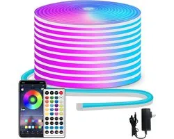 Neon LED-strip 20 m - Afstandsbediening / App-bediening - IP65 waterdichte flexibele LED-lichtstrip - 24 V RGB LED-strip neon kerstverlichting - Geschikt voor slaapkamer, kamer en buitendecoratie